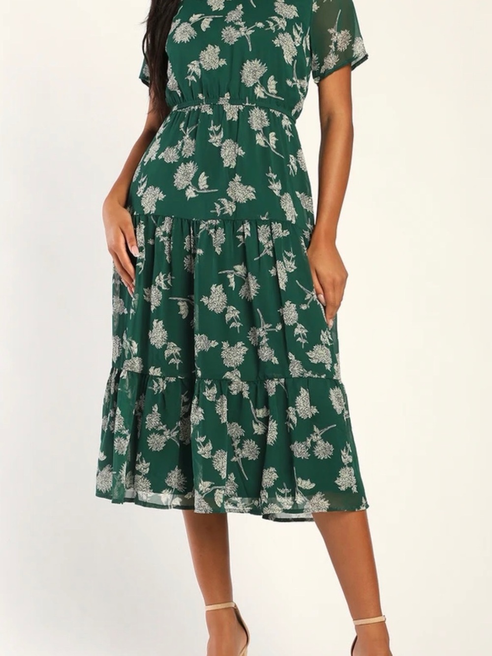Lulu's Forest Green Floral Tiered Midi Skirt